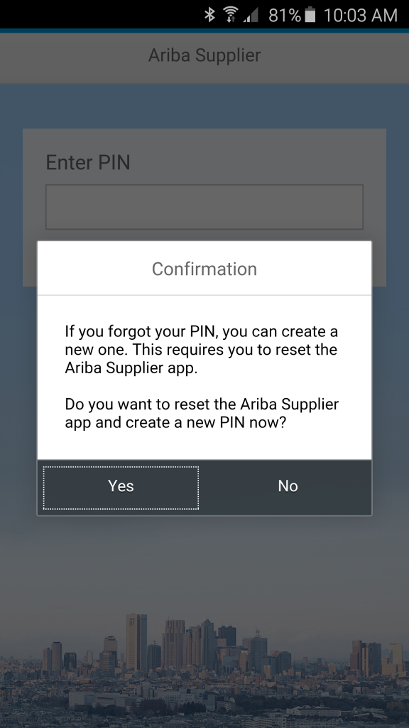 Ariba Mobile App Forgot PIN