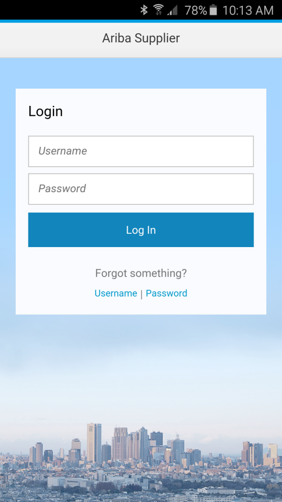 Ariba Mobile App Login Screen